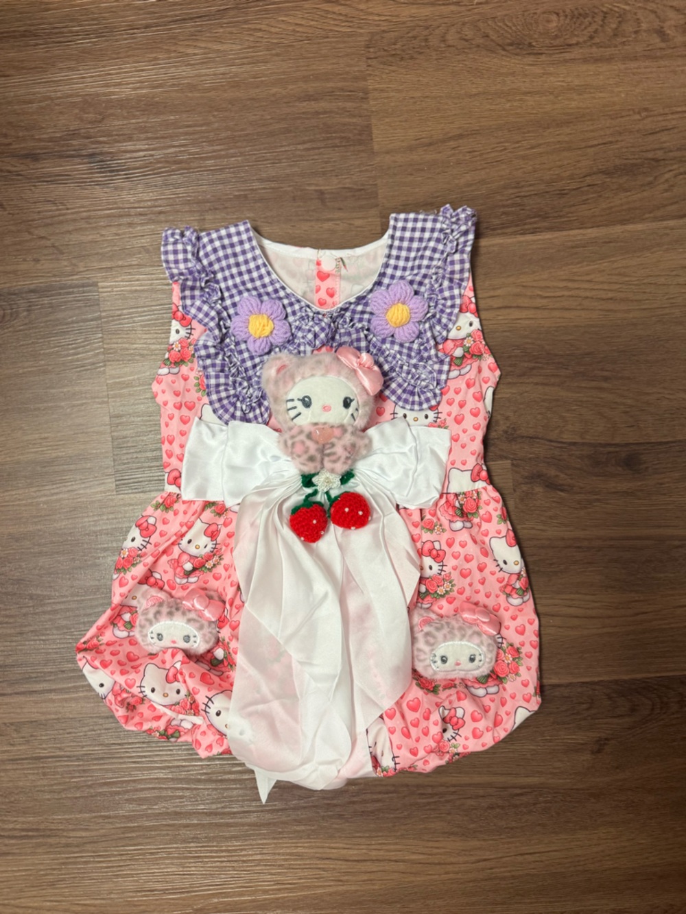 Cute Pink hello plush kittty baby girl balloon dress with bow
